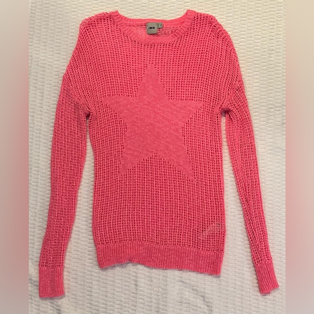 ASOS Mesh Beach Sweater in bubble gum pink. Worn once. Size 4.